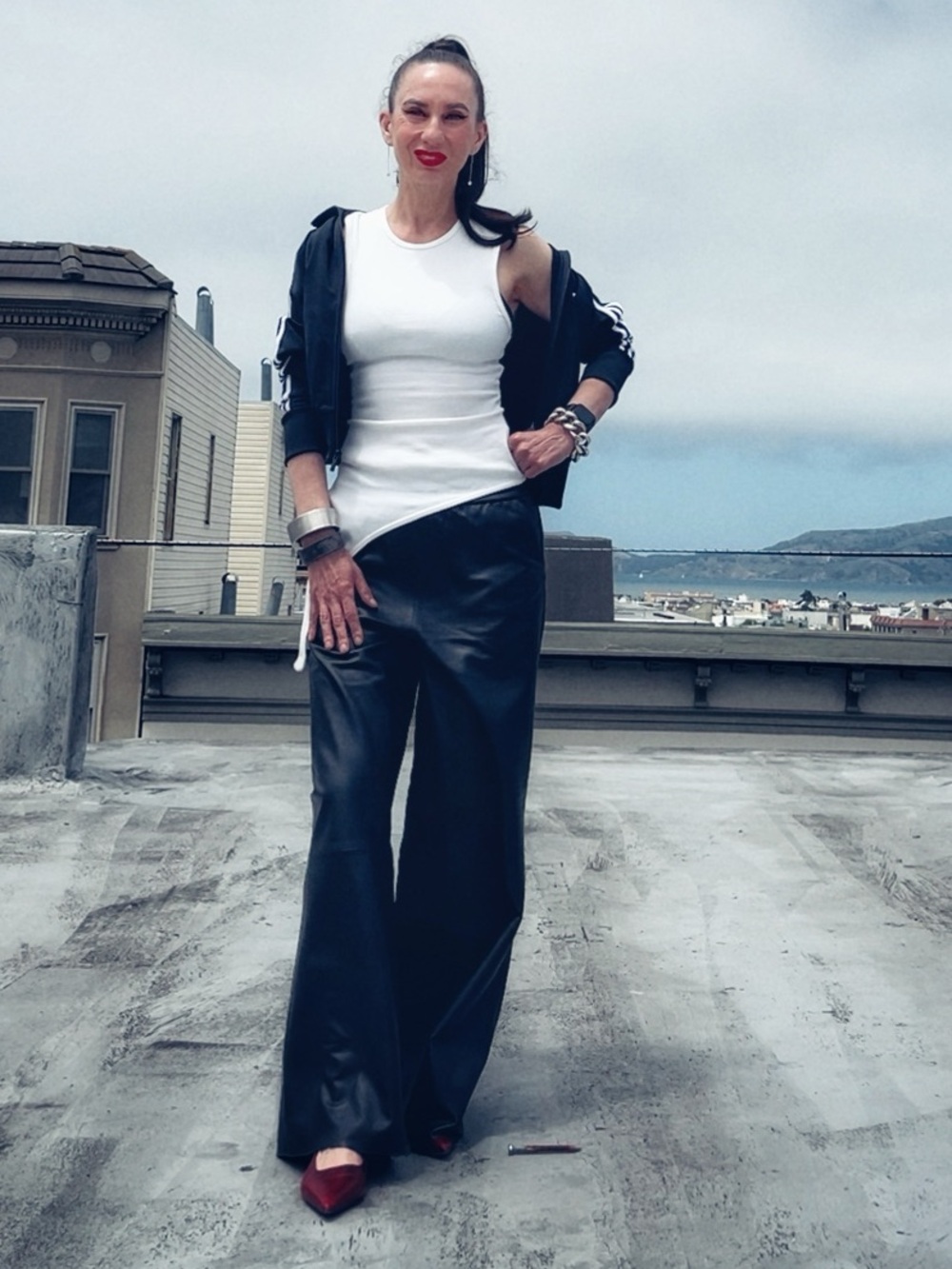 AllSaints Black Wide Leg Genuine Leather Pants